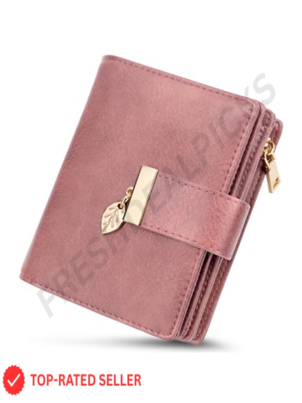 Small RFID Blocking Wallet for Women with Zipper - PU Leather Compact Bifold
